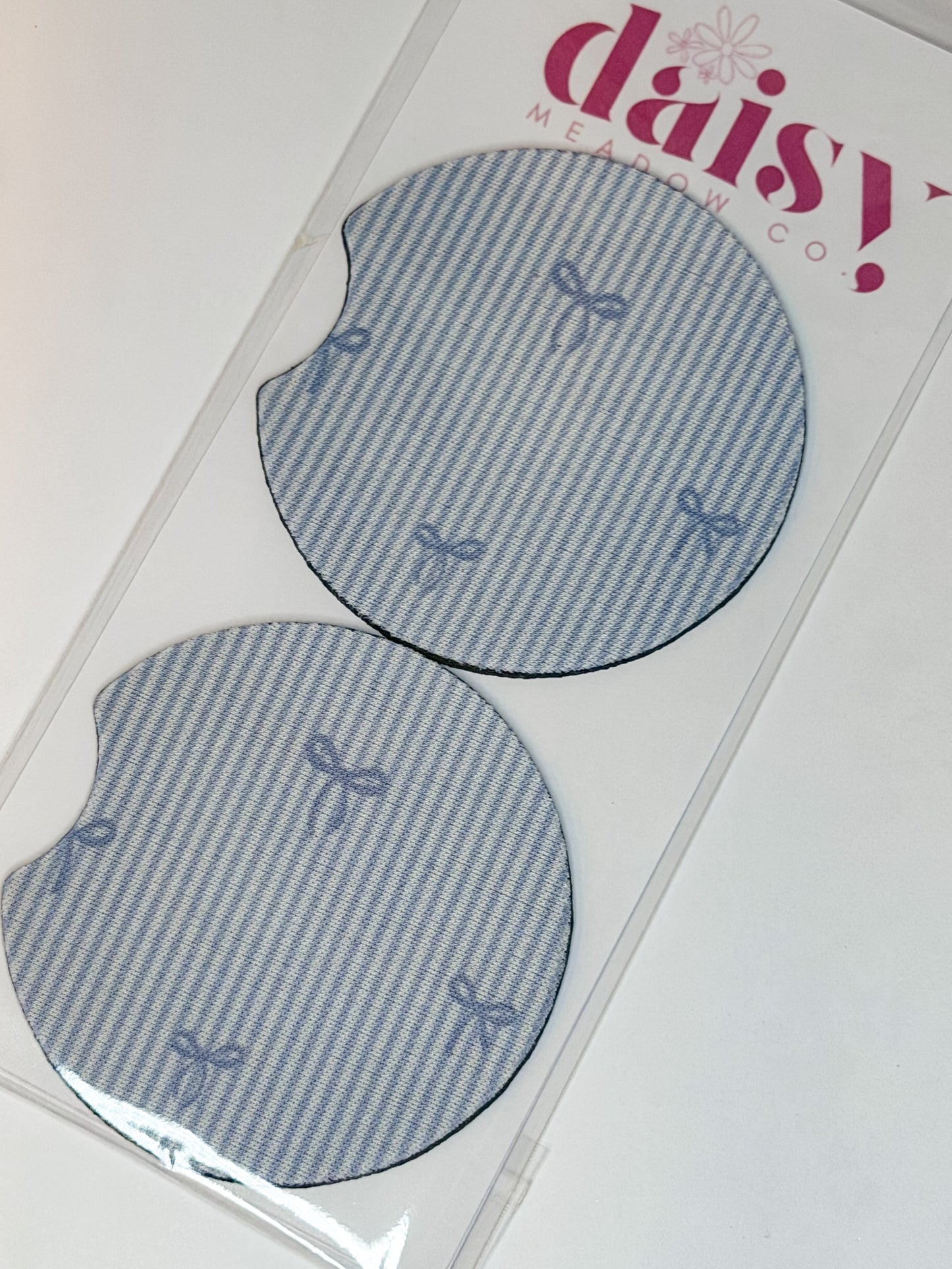 Blue Stripe Bows Car Coaster