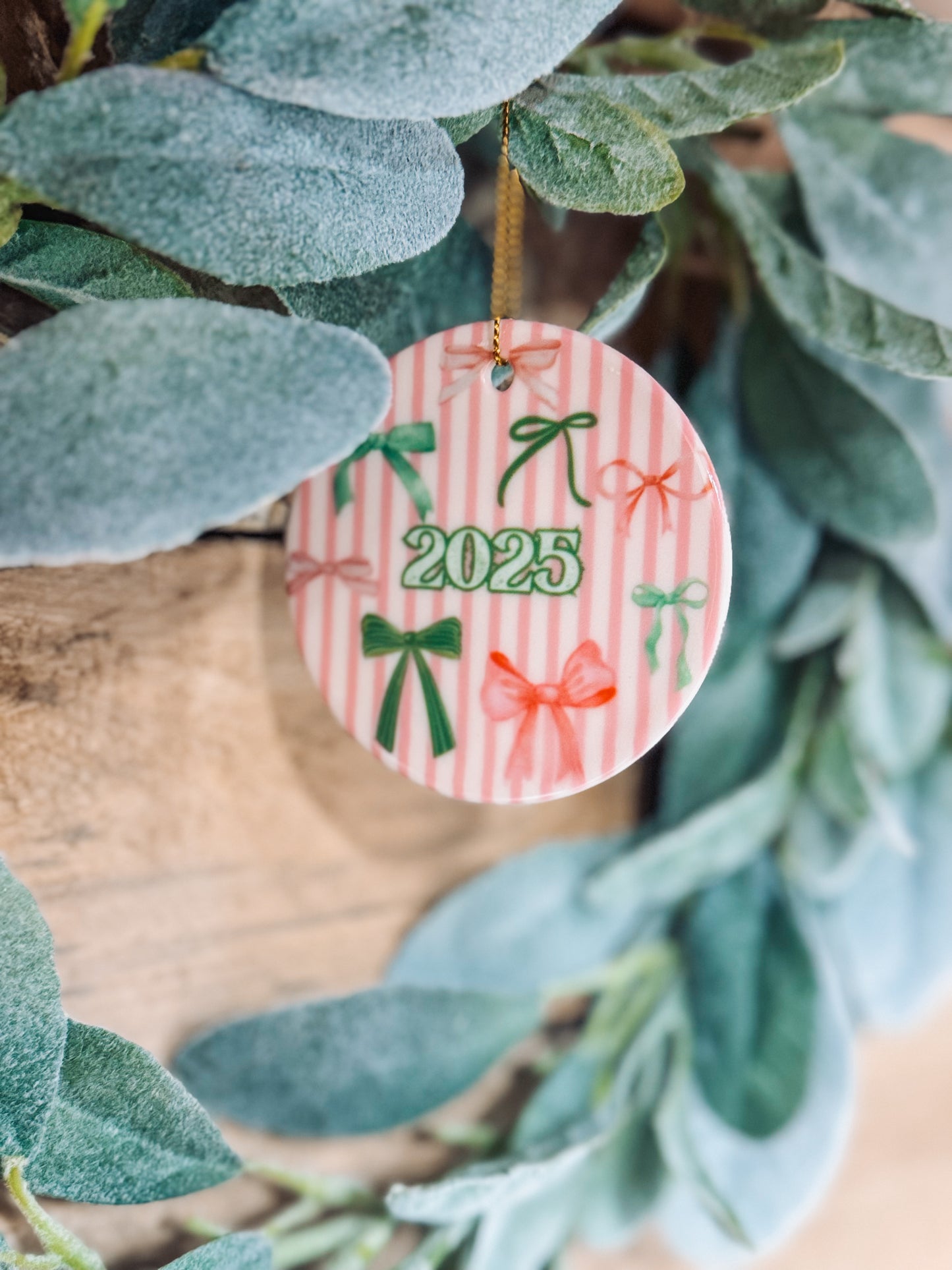 Pink Christmas Bows 2025 Ornament