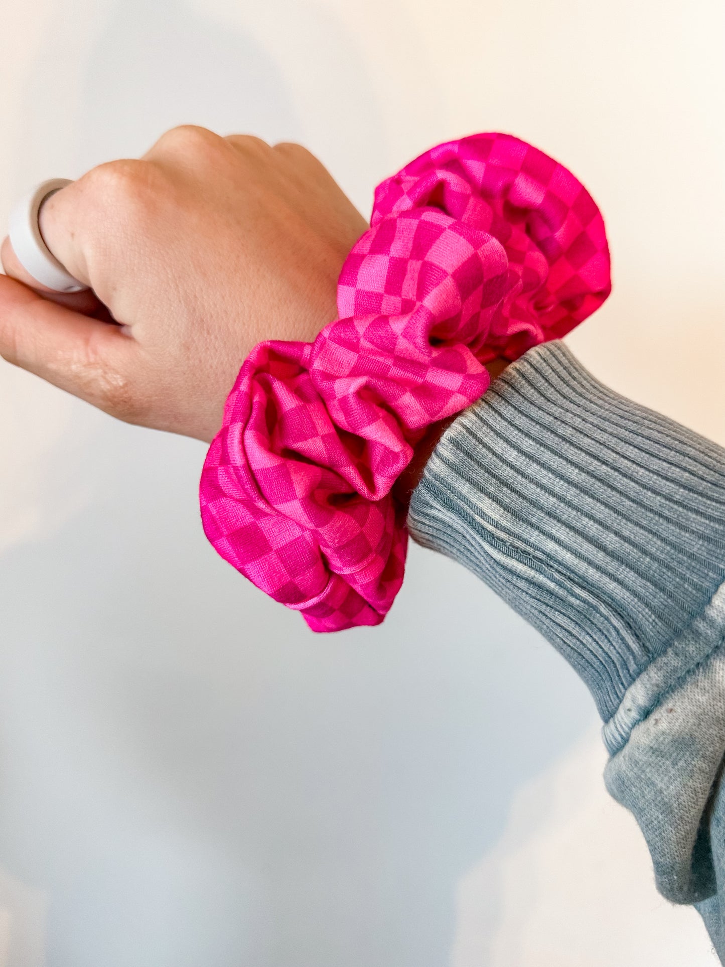 Pink Checkered Scrunchie