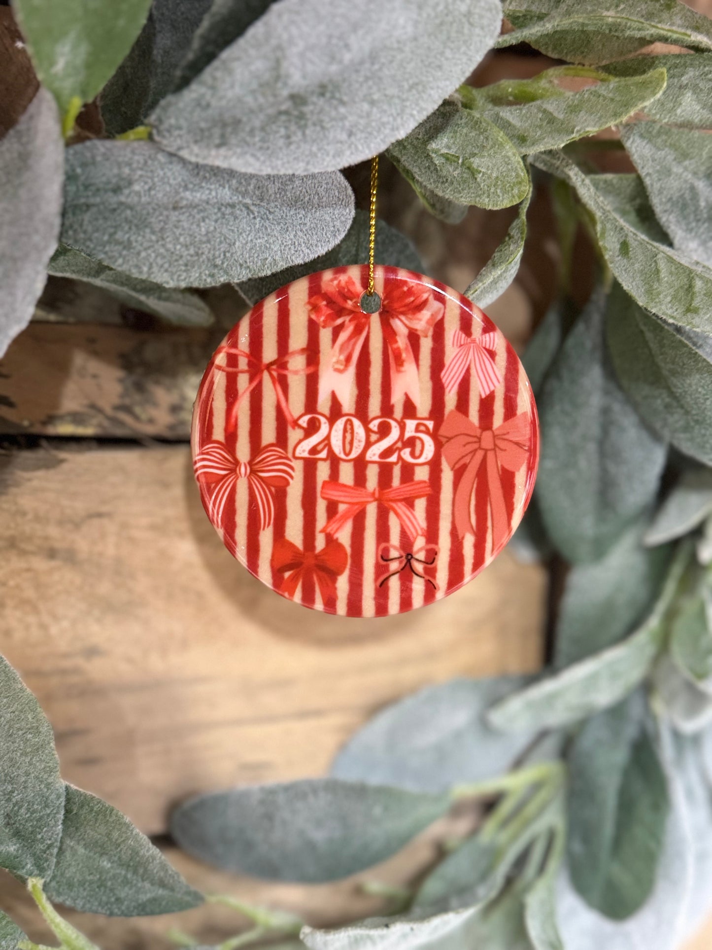 Red Christmas Bows 2025 Ornament