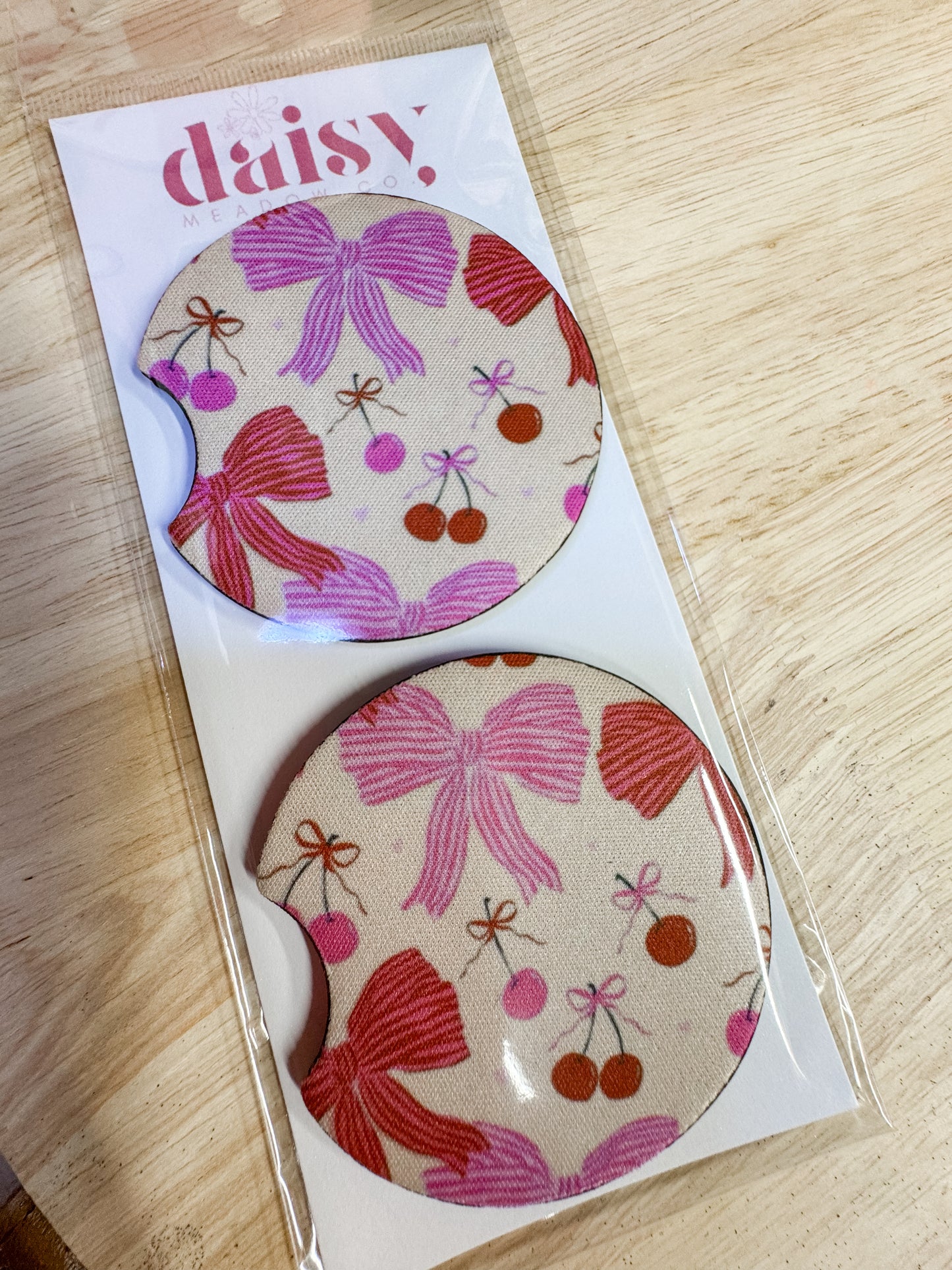 Cherry Bows Car Coaster