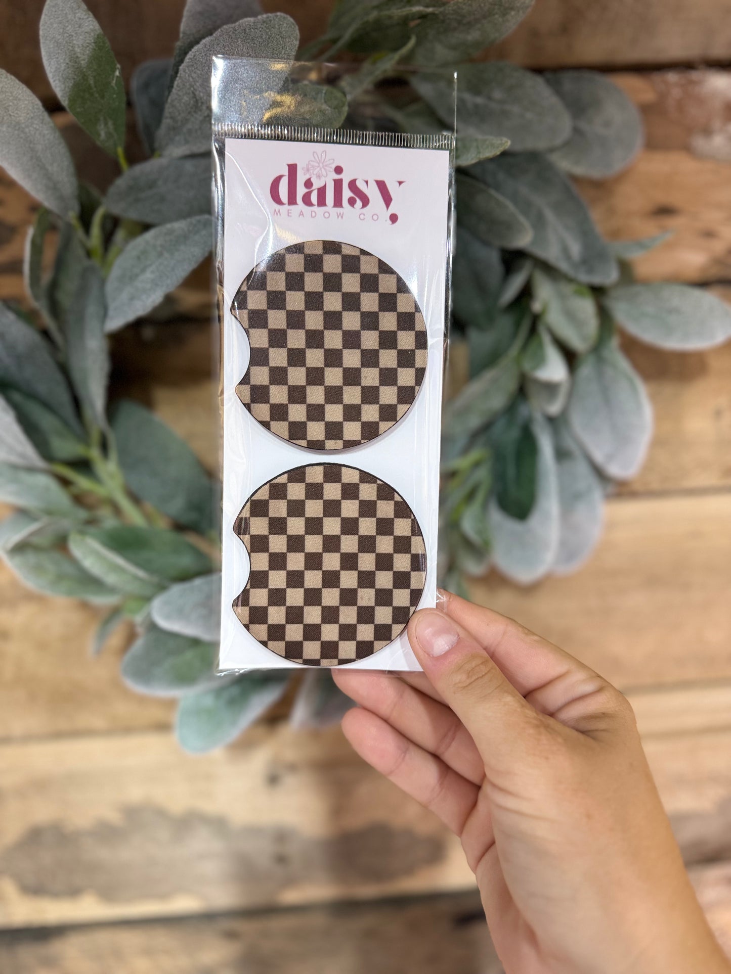 Brown Checkered Car Coaster