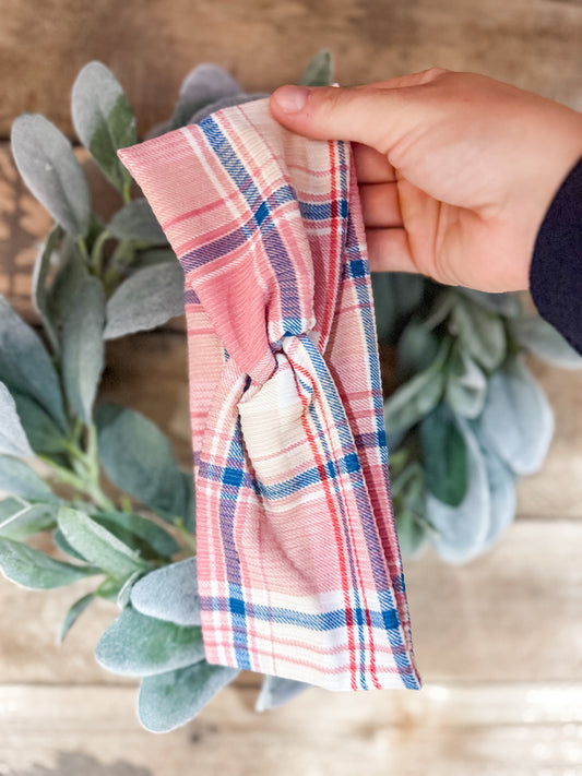 Pink Snowy Plaid Headband