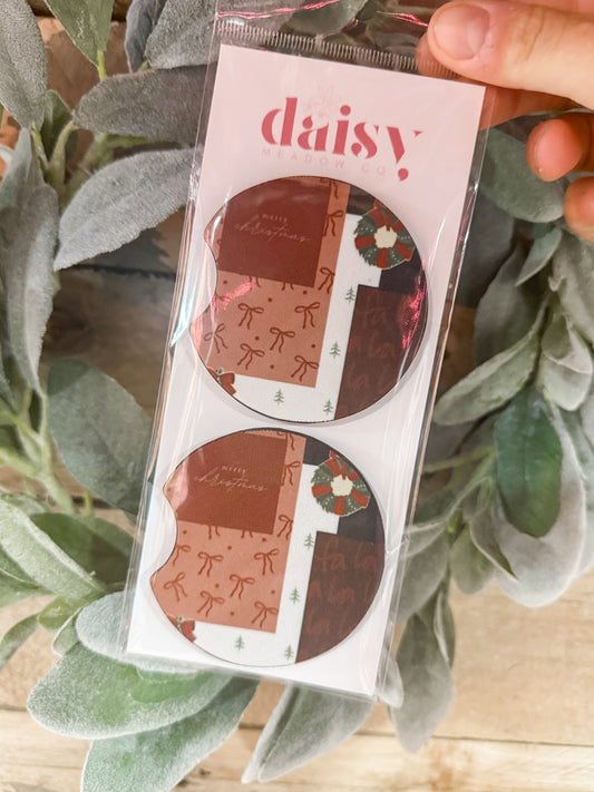 Merry Christmas Collage Car Coaster