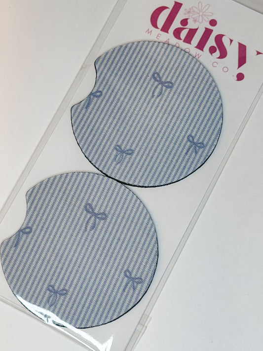 Blue Stripe Bows Car Coaster