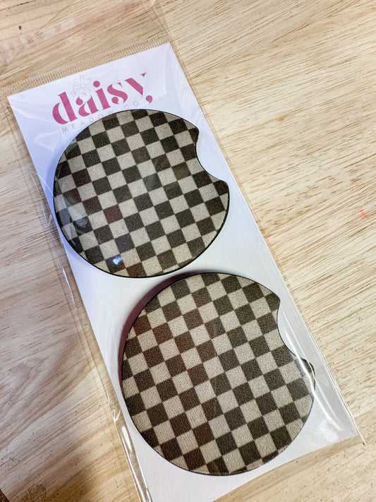 Brown Checkered Car Coaster