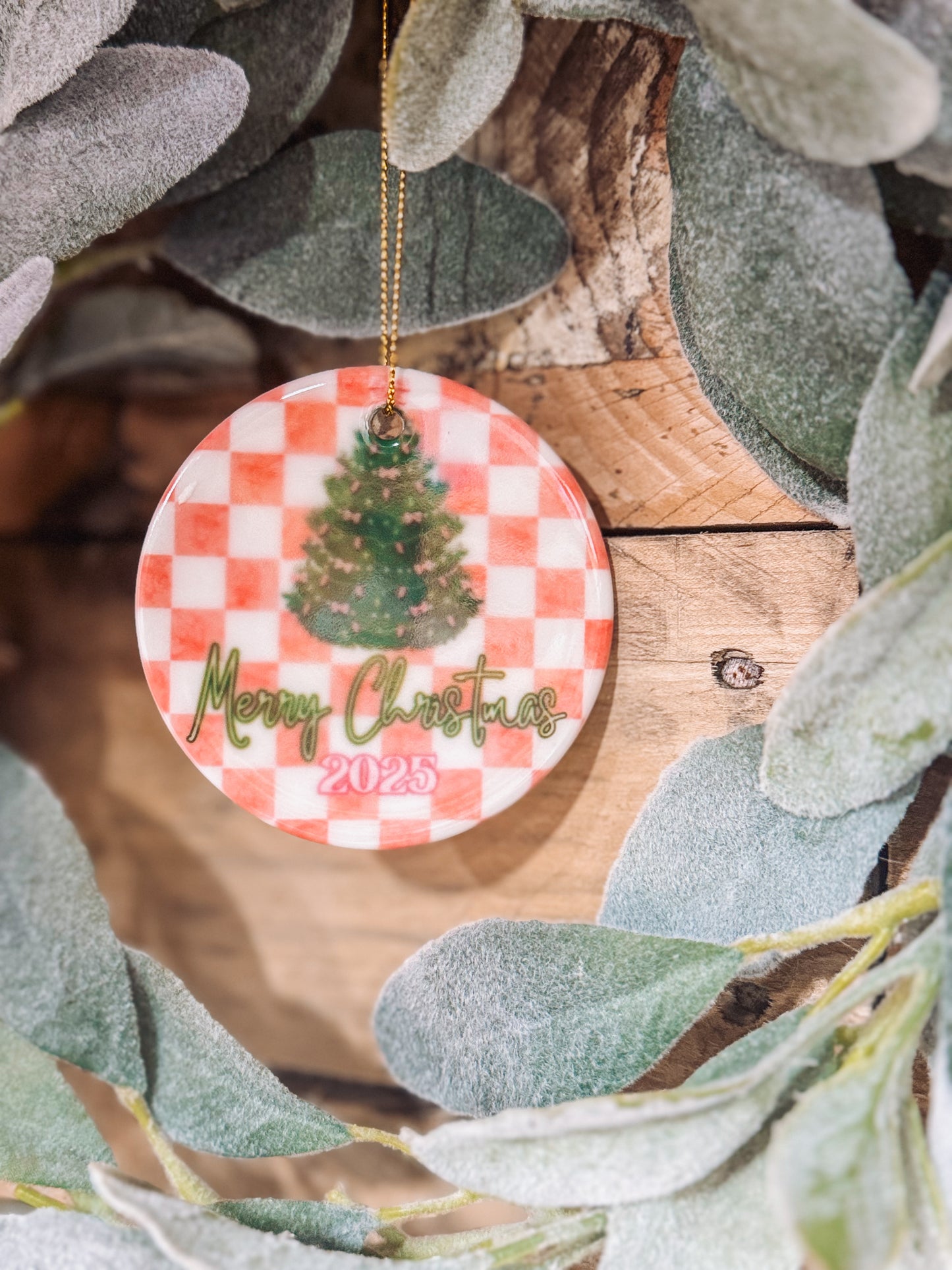 Merry Christmas Checkered Ornament