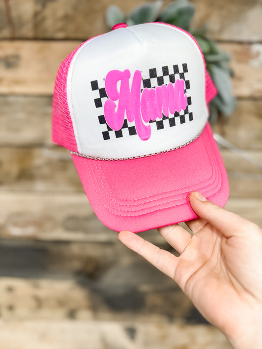 Pink Mama Checkered Trucker Hat