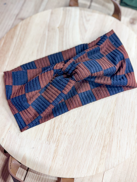Brown Black Checkered Headband