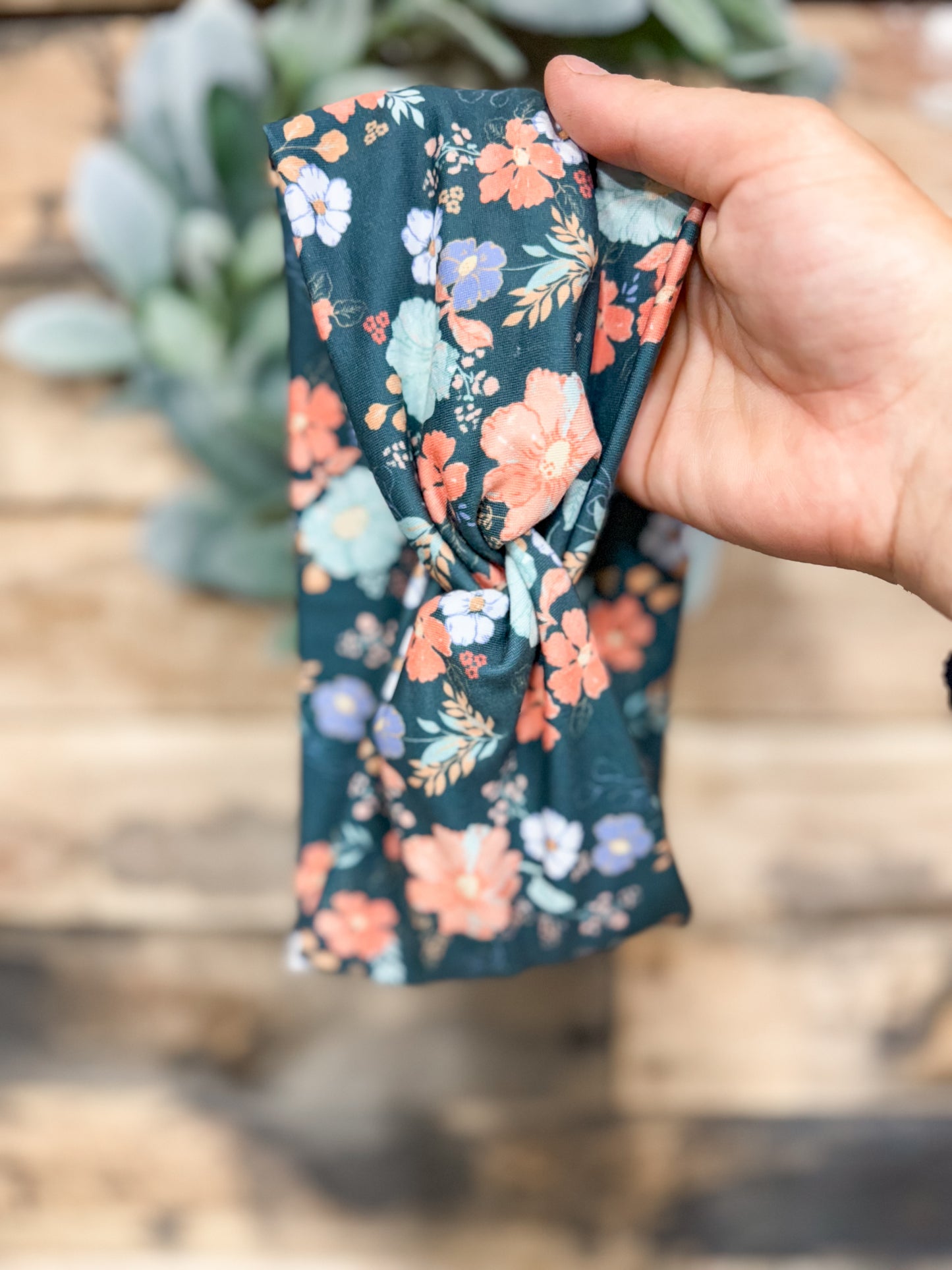 Floral on Dark Green Headband