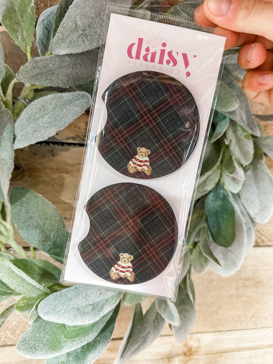 Beary Cute Plaid Car Coaster