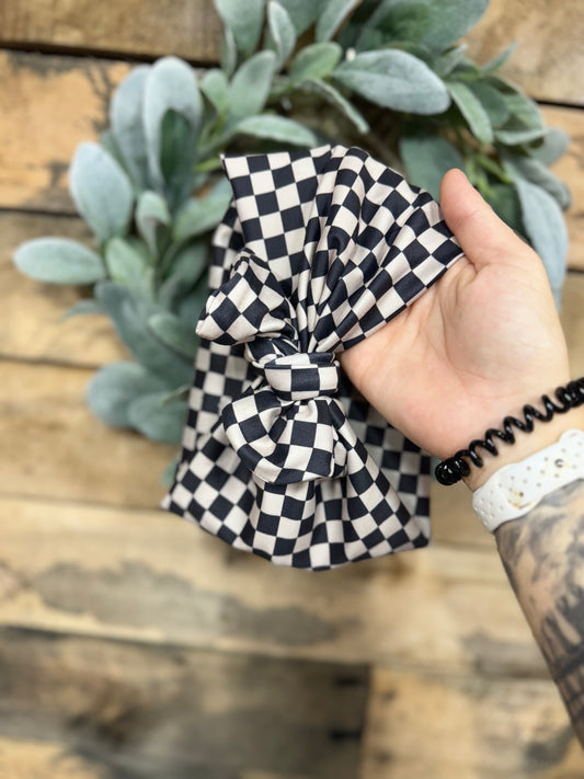 Tan/Black Checkered Headband