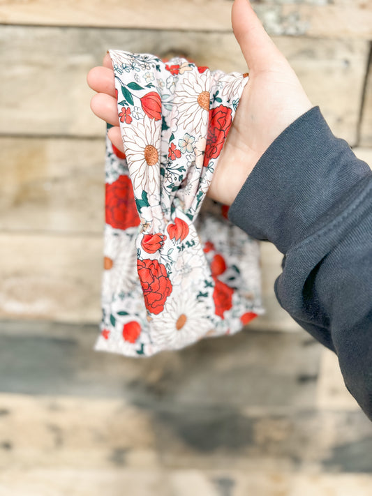 White Red Floral Headband