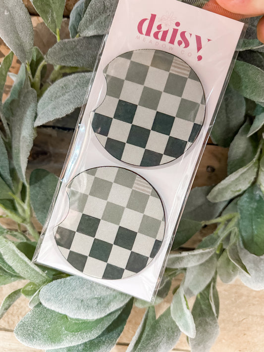 Shades of Green Checked Out Car Coaster