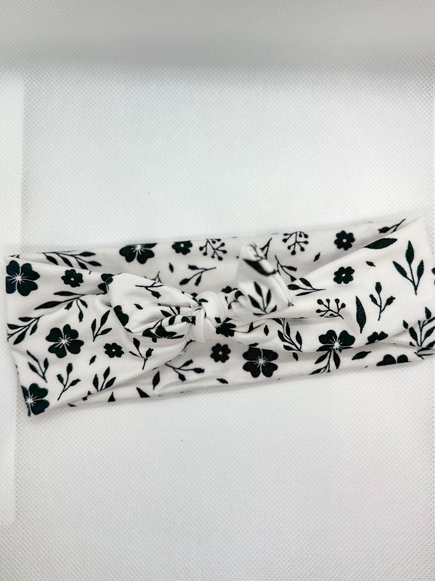 Black Floral on White  Petite Headband