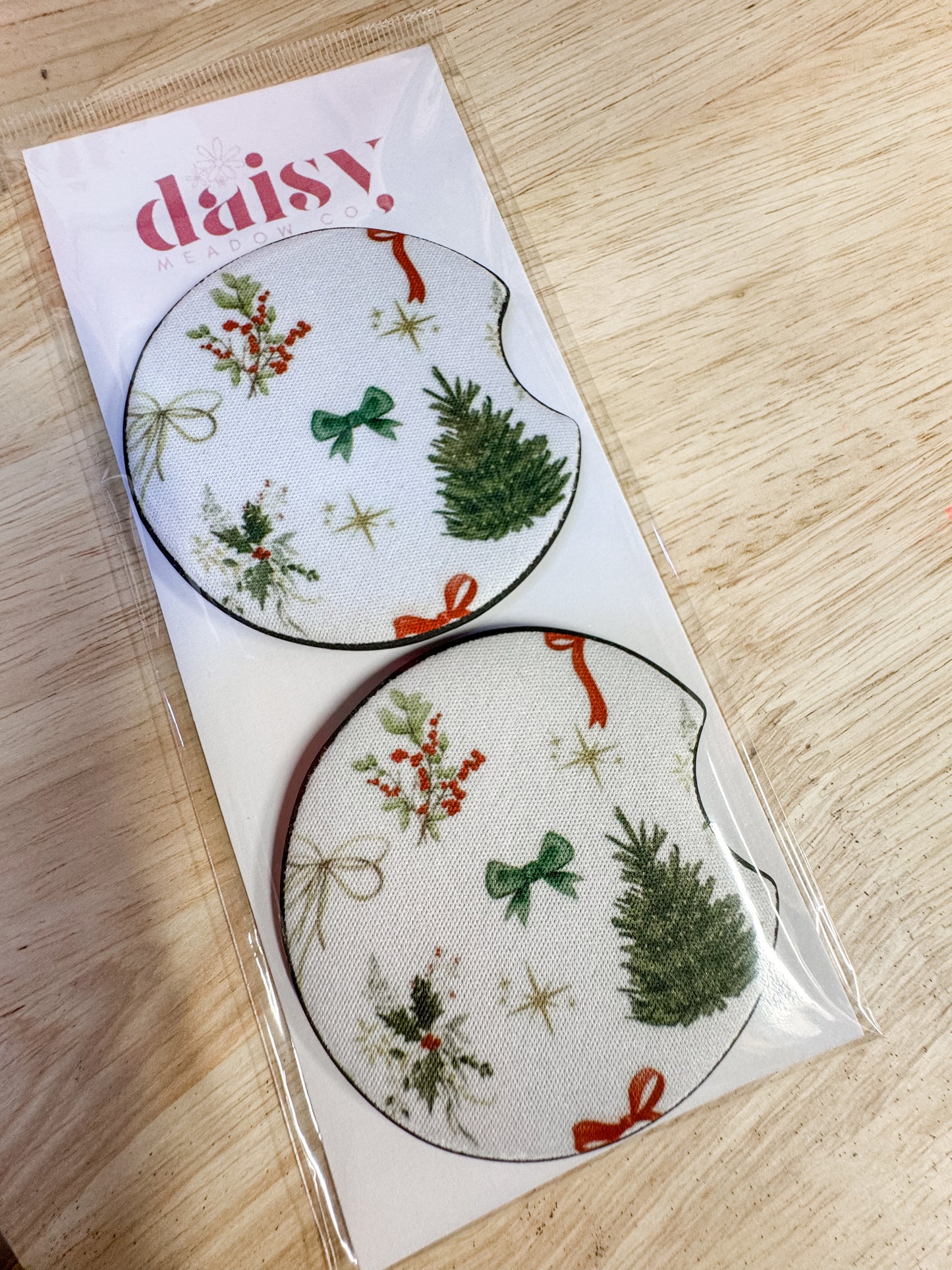 Christmas Cheer Bows Car Coaster