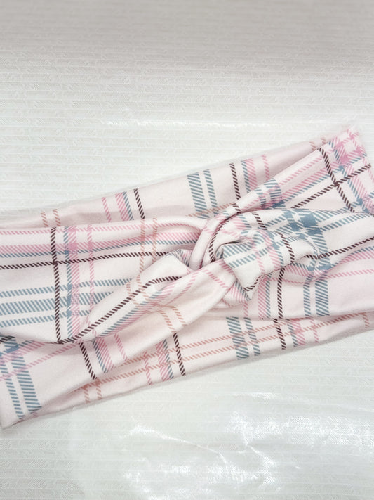 Pink/Blue Plaid Headband