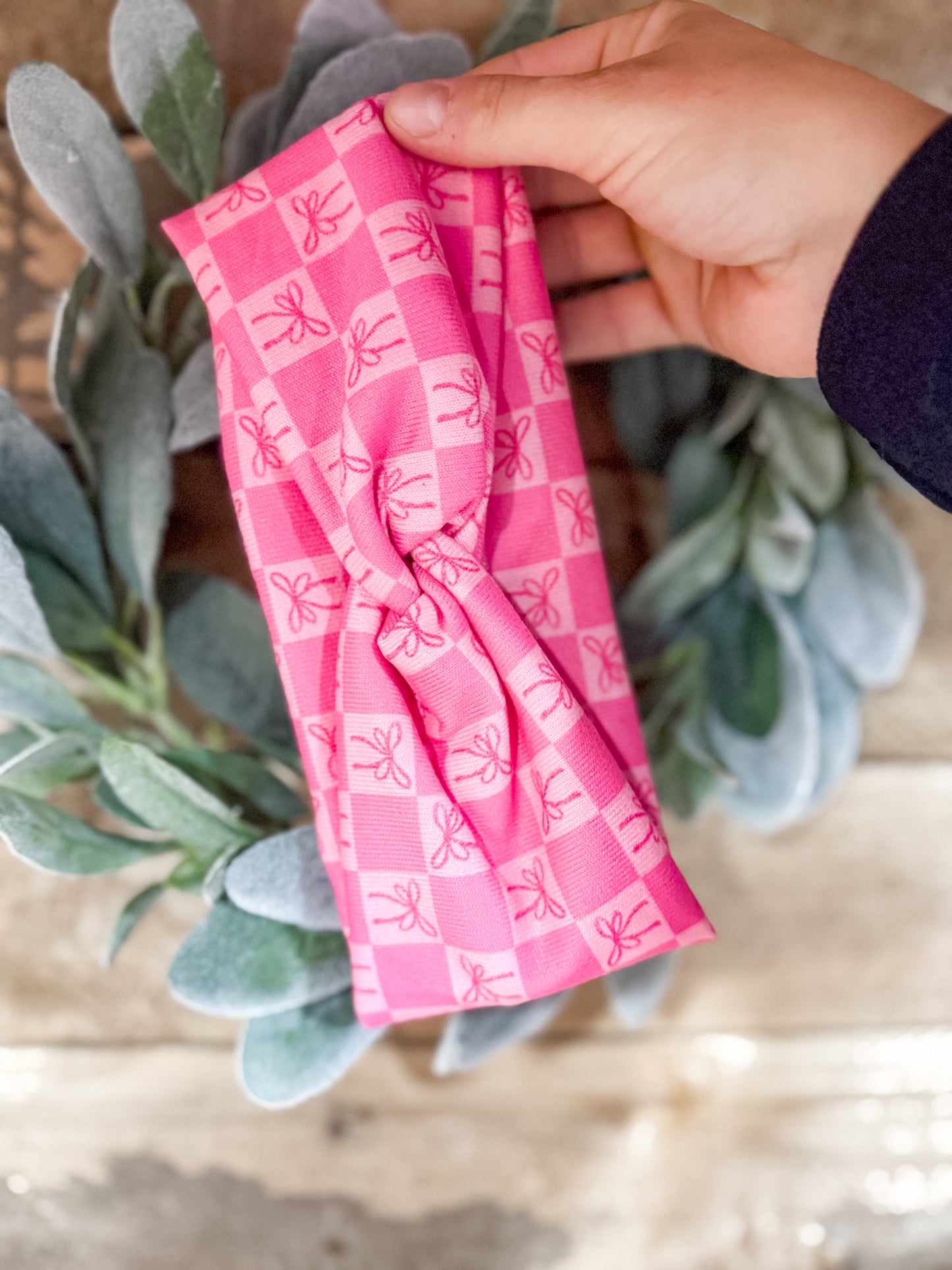 Checkered Bow Rose Headband