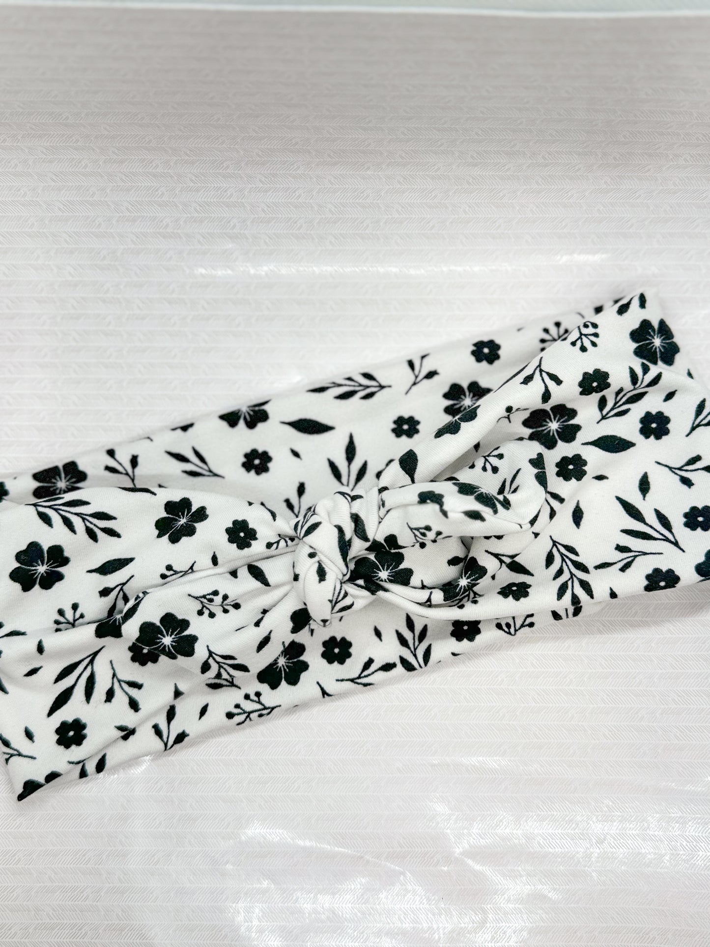 Black Floral on White Headband