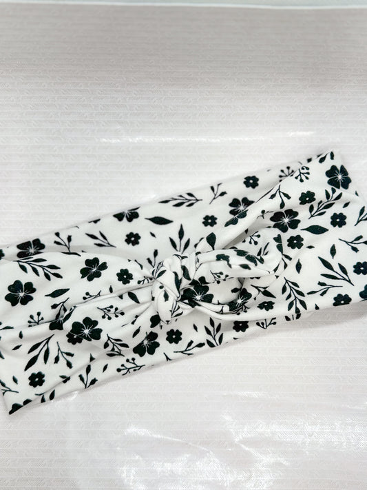 Black Floral on White Headband