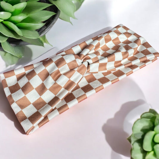 Tan Checkered Headband