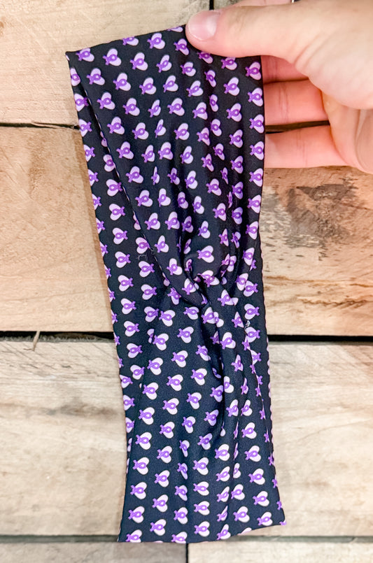 Pancreatic Cancer Ribbon on Black Headband