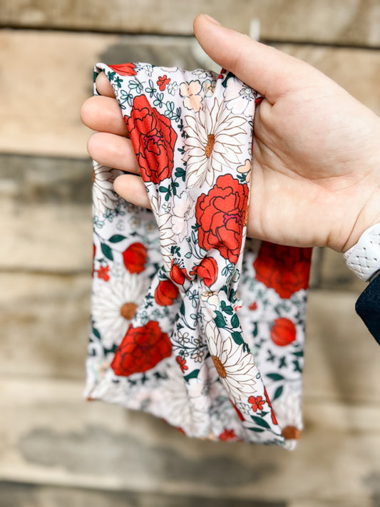 Red Peony Daisy Love Headband