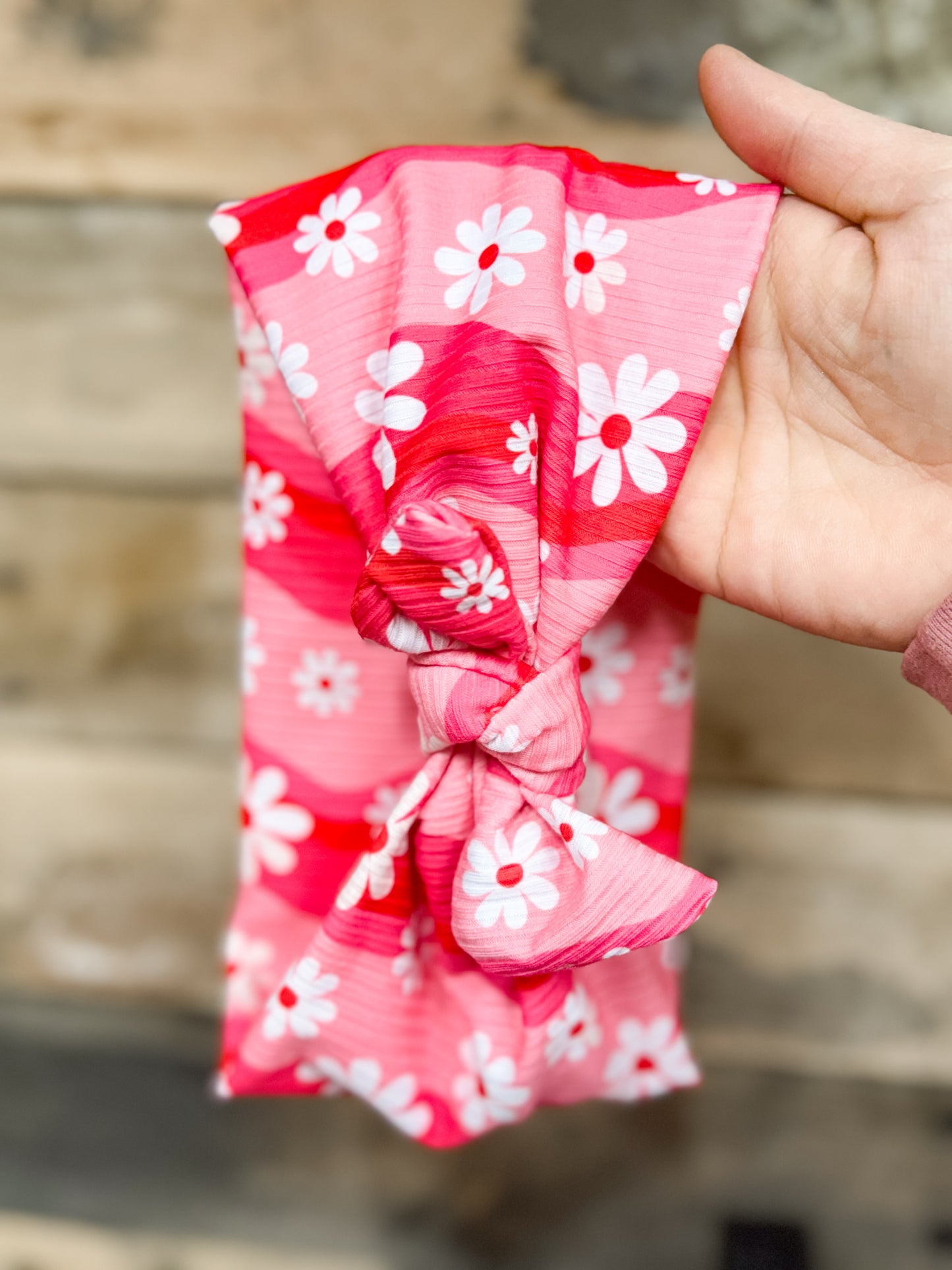 Pink Retro Daisy Ribbed Headband