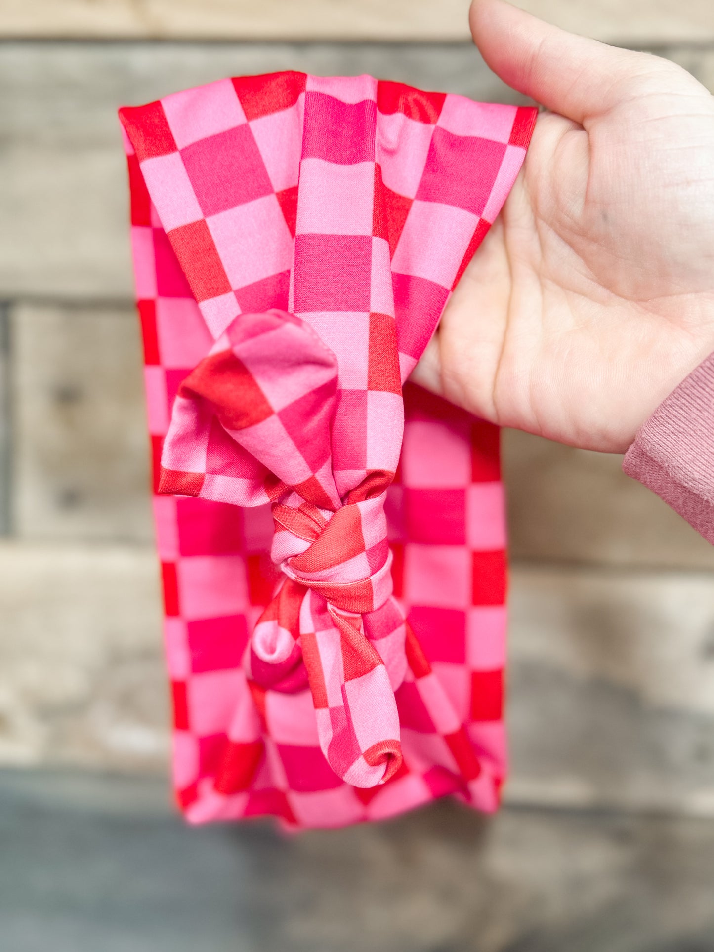 Pink Red Checkered Headband