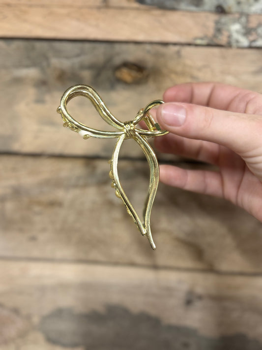 Metal Gold Bow Claw Clip