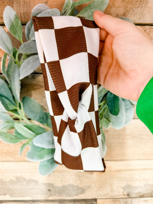 Mocha Checkered Headband